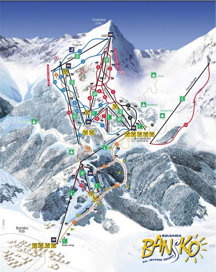 bansko ski map of the ski zone